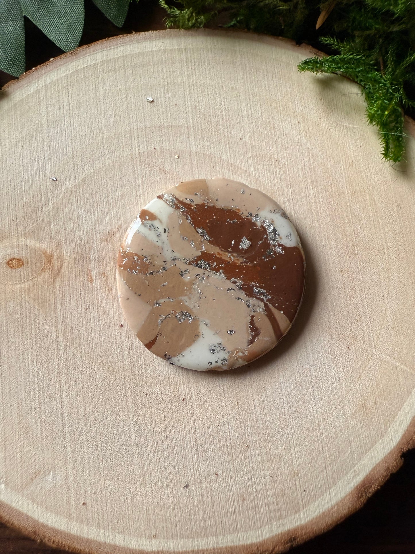 1.25" Silver & Light Brown Eco-Friendly Earthstone