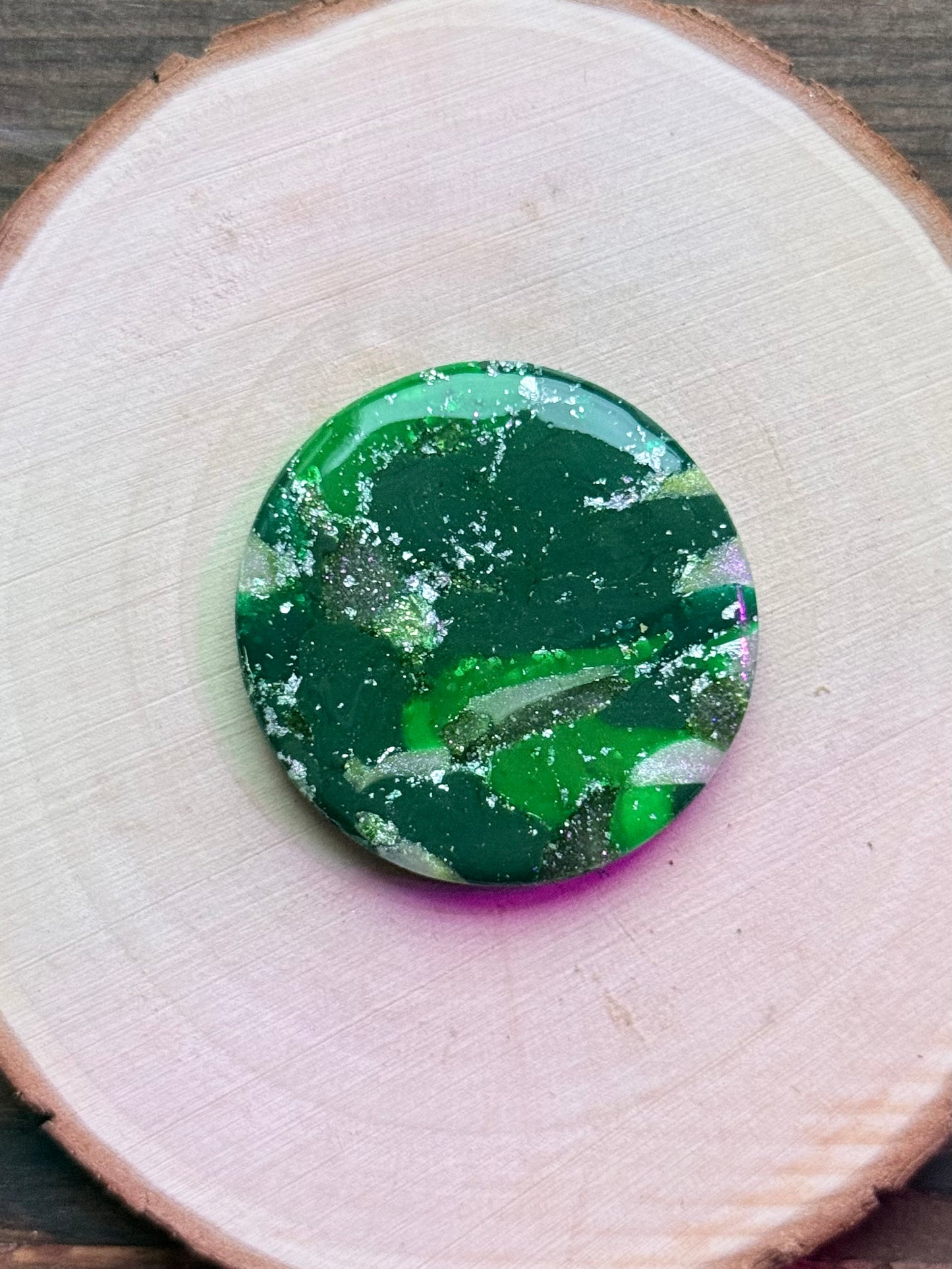 1.5" Silver & Green Eco-Friendly Earthstone