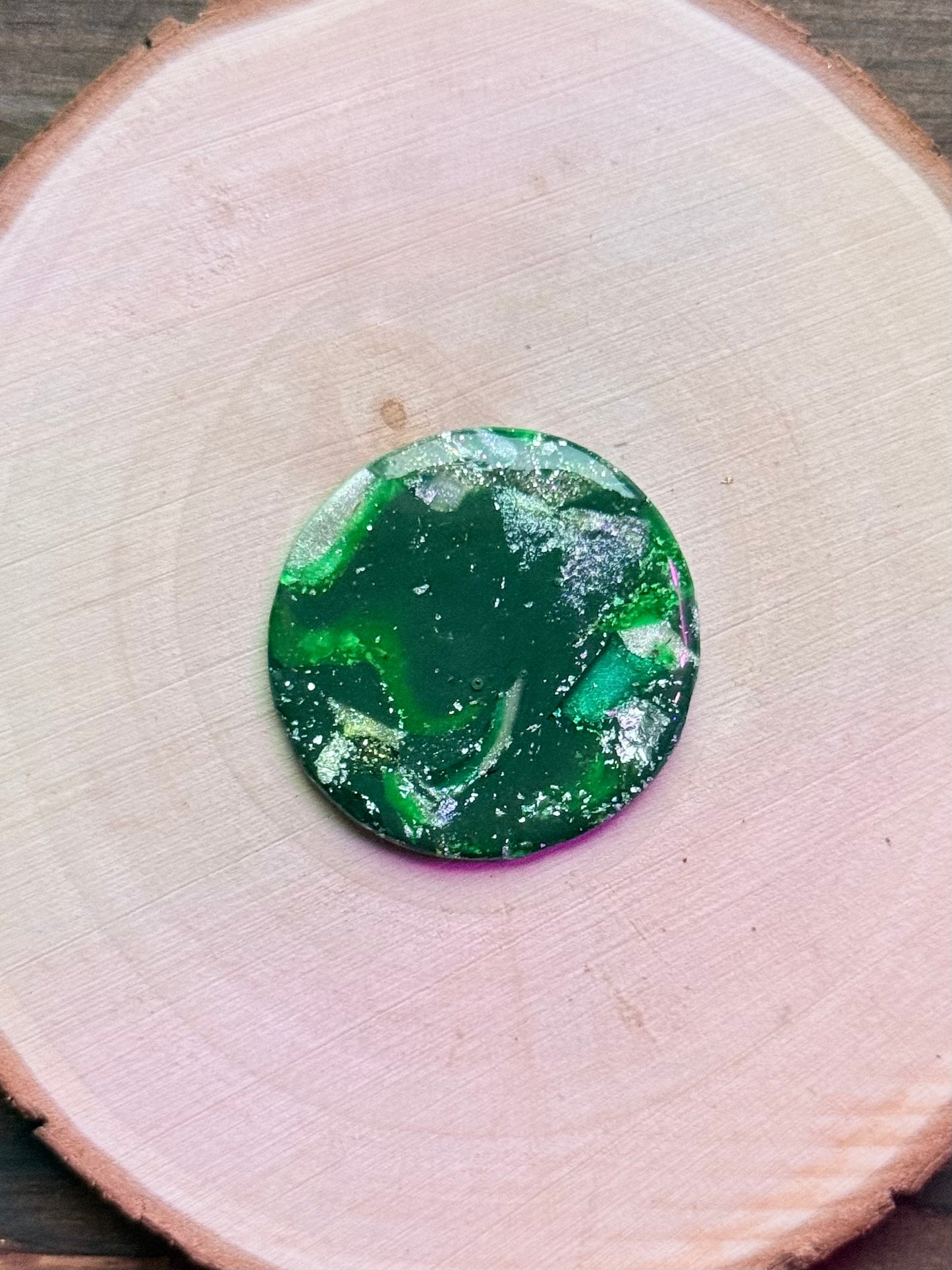 1.25" Silver & Green Eco-Friendly Earthstone