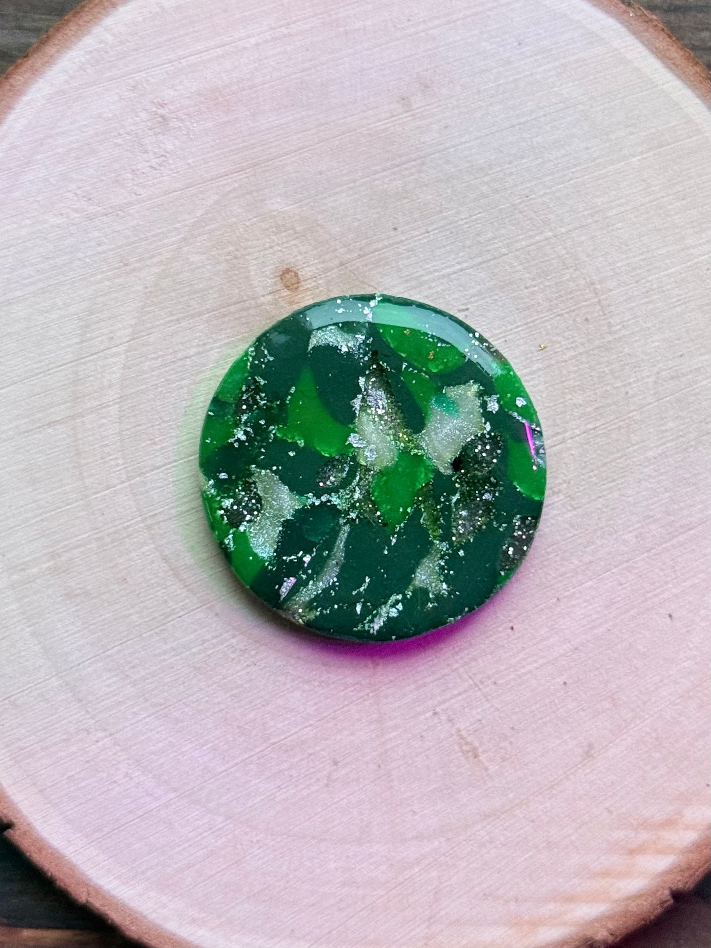 1.25" Silver & Green Eco-Friendly Earthstone