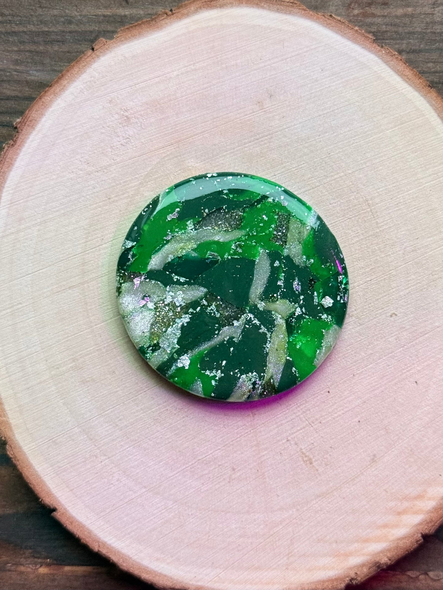 1.5" Silver & Green Eco-Friendly Earthstone