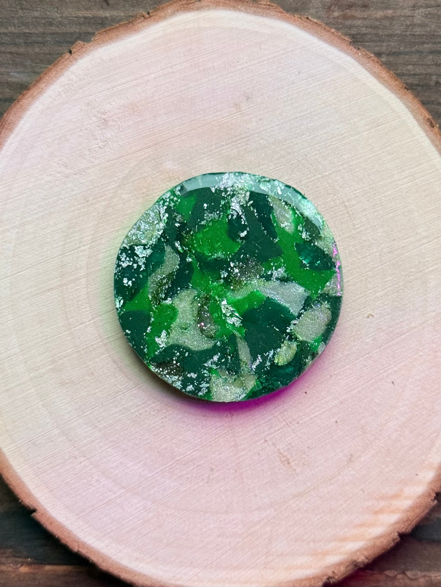 1.5" Silver & Green Eco-Friendly Earthstone