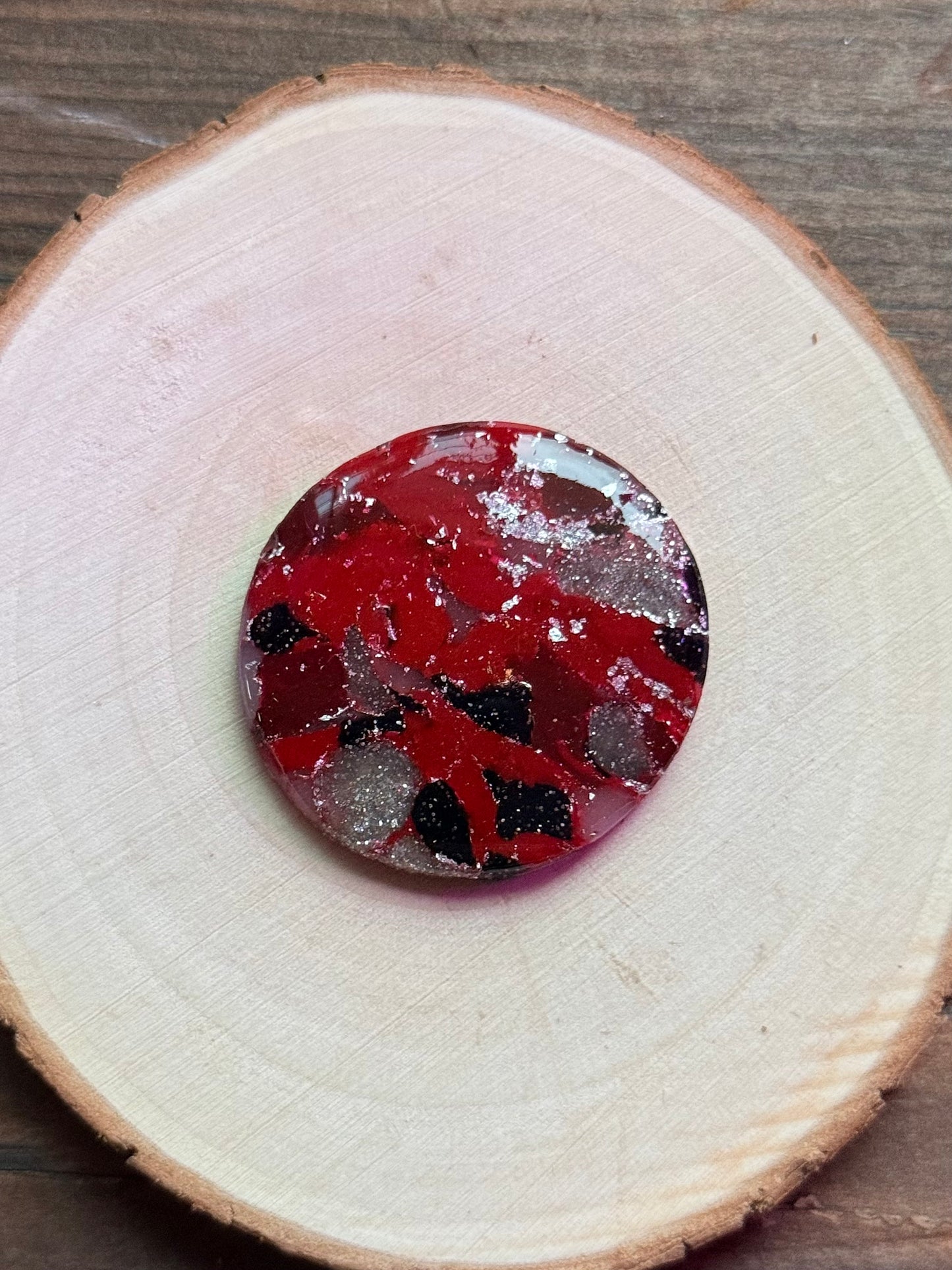 1.5" Silver & Red Eco-Friendly Earthstone
