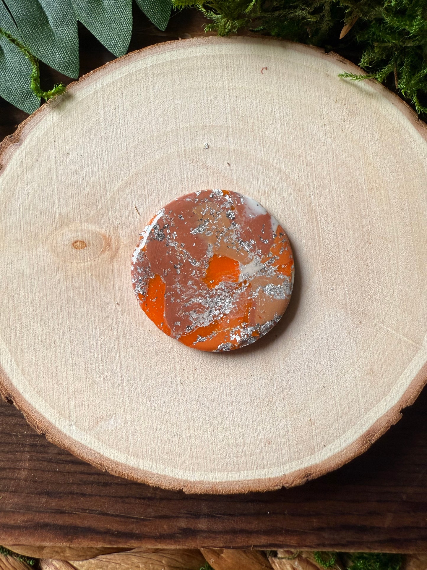 1.25" Silver & Orange Eco-Friendly Earthstone