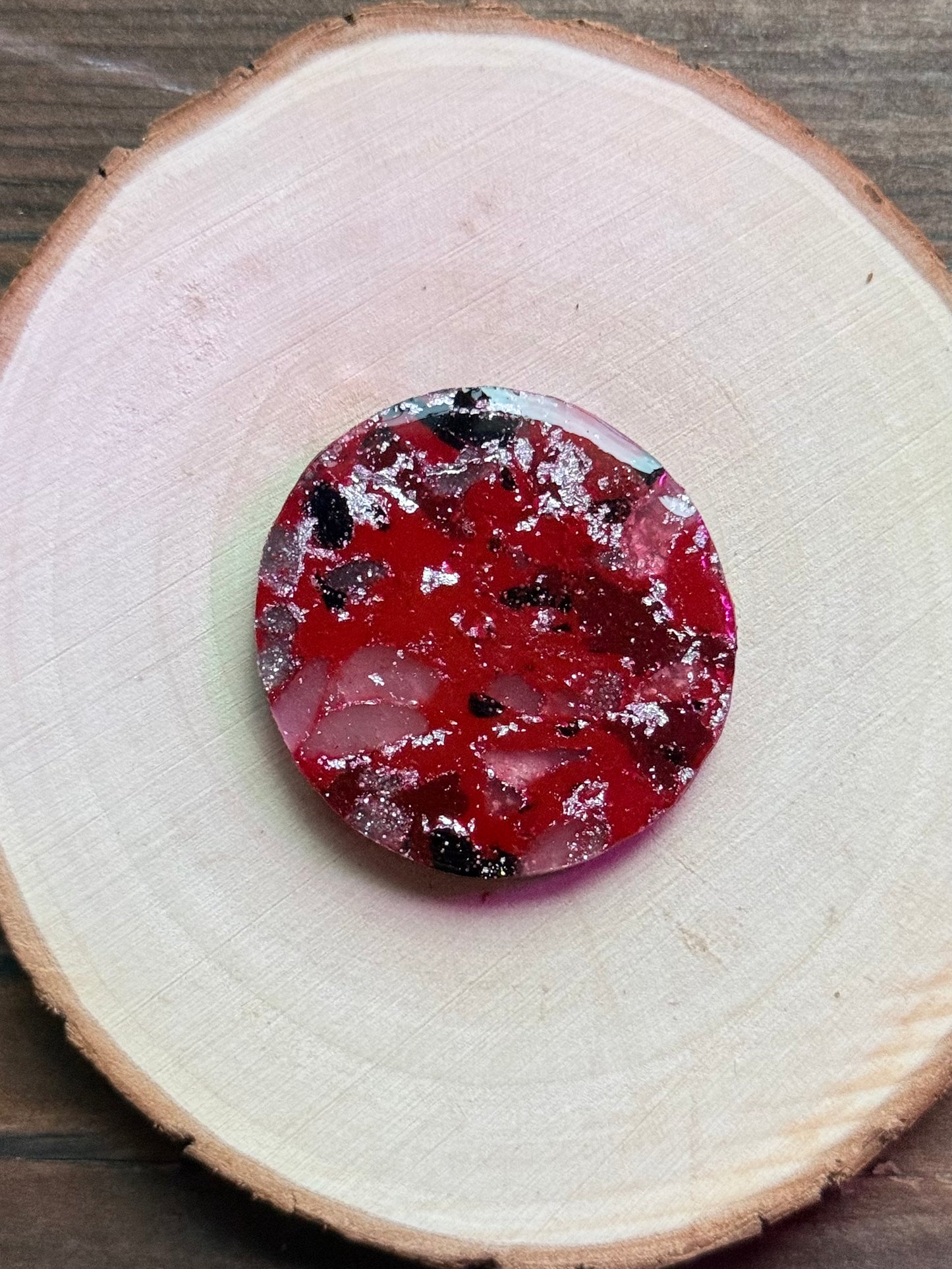 1.5" Silver & Red Eco-Friendly Earthstone