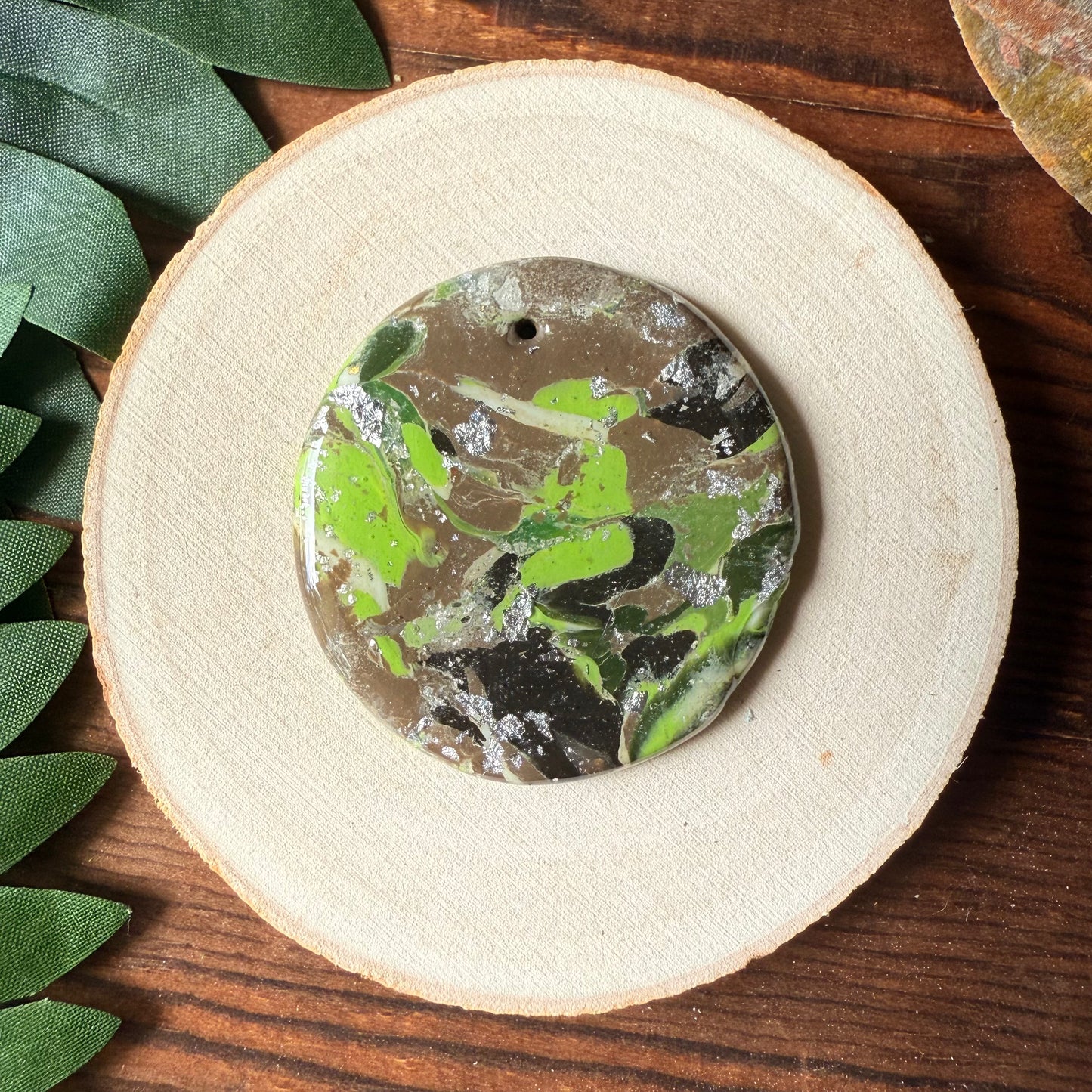 1.75" Silver & Green Eco-Friendly Earthstone