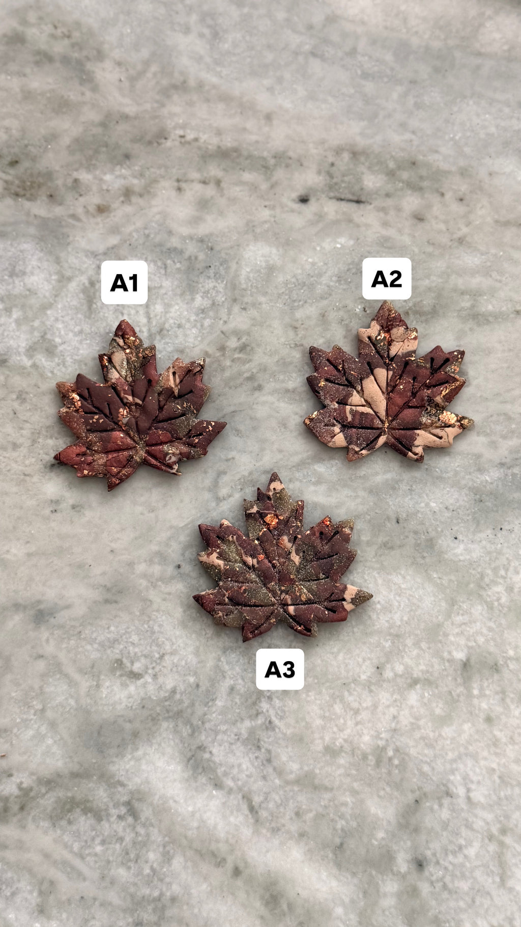 Gold & Burgundy Leaf Earthstones