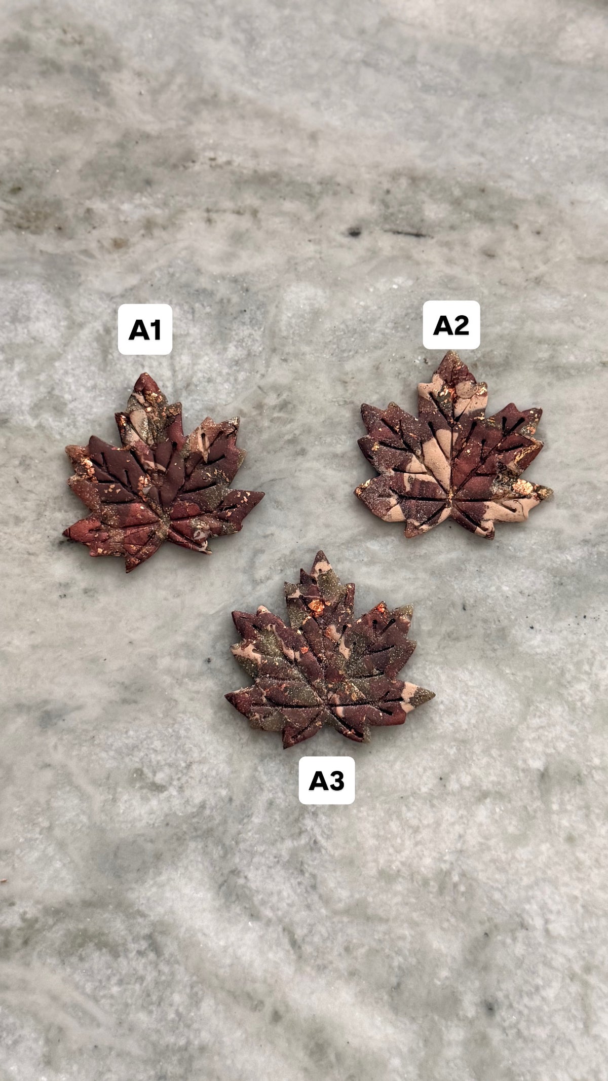 Gold & Burgundy Leaf Earthstones