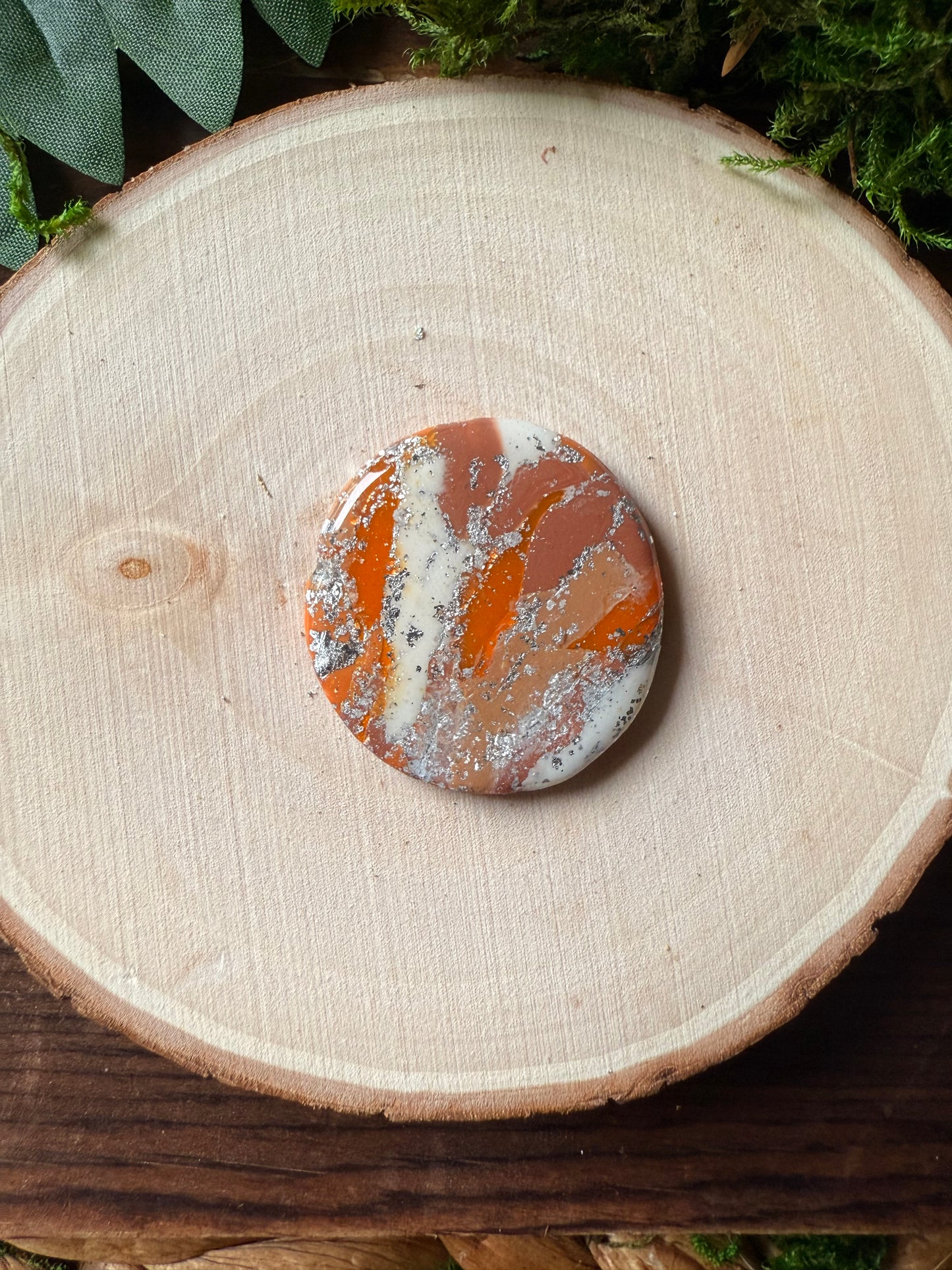 1.25" Silver & Orange Eco-Friendly Earthstone