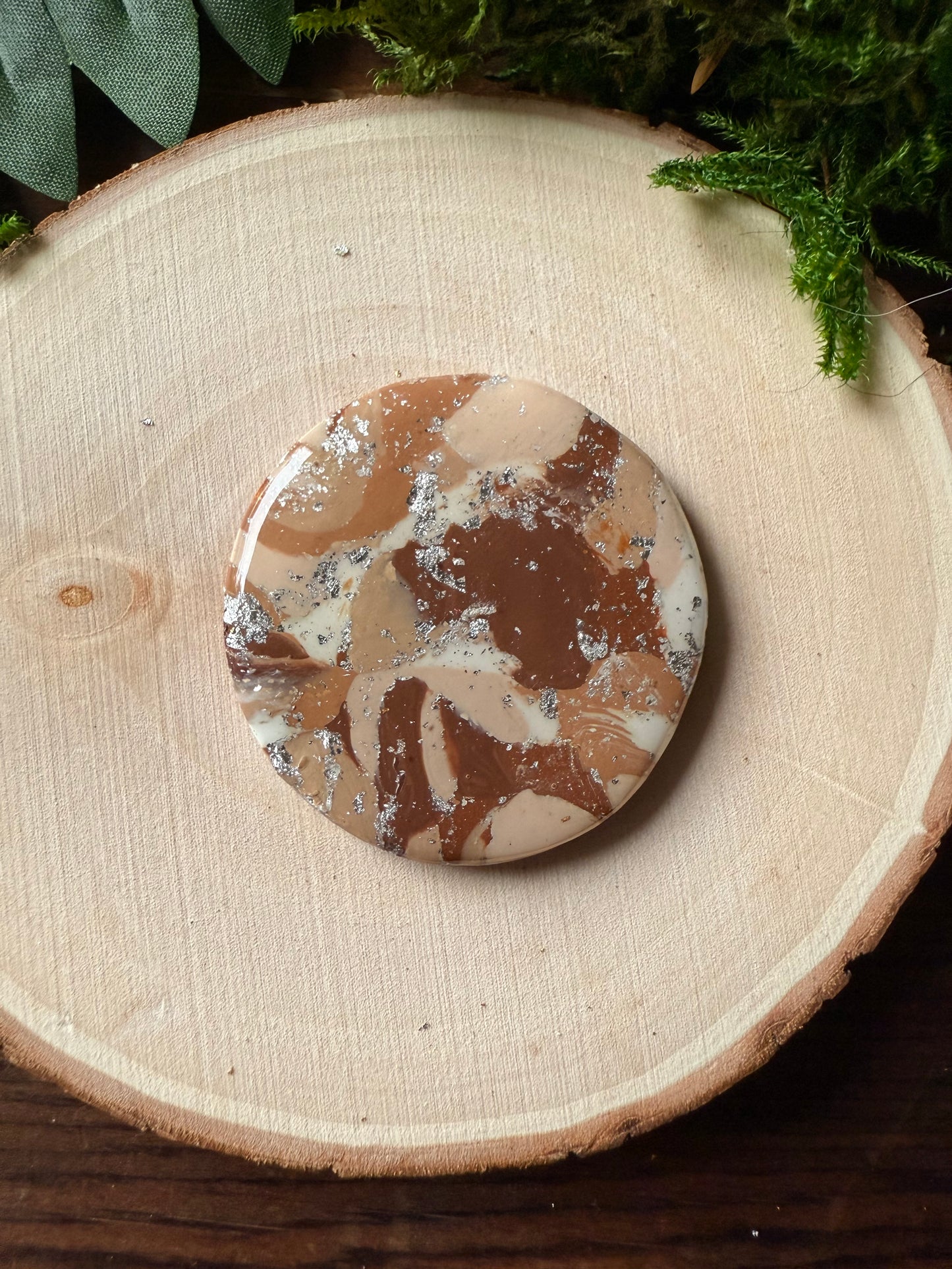 1.5" Silver & Light Brown Eco-Friendly Earthstone