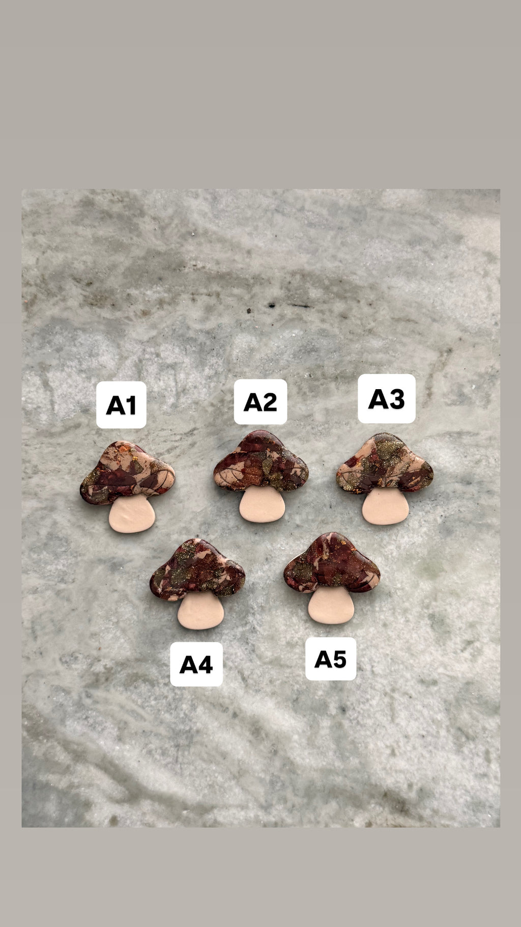 Gold & Burgundy Mushroom Earthstones