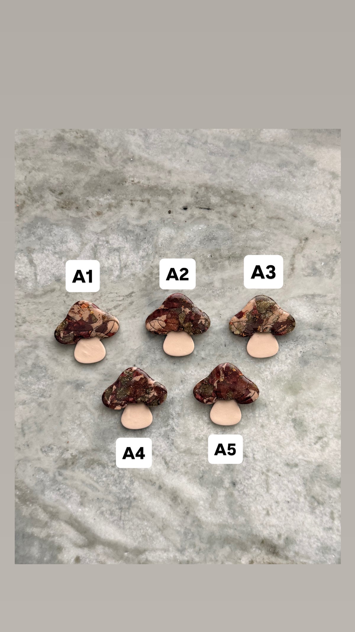 Gold & Burgundy Mushroom Earthstones
