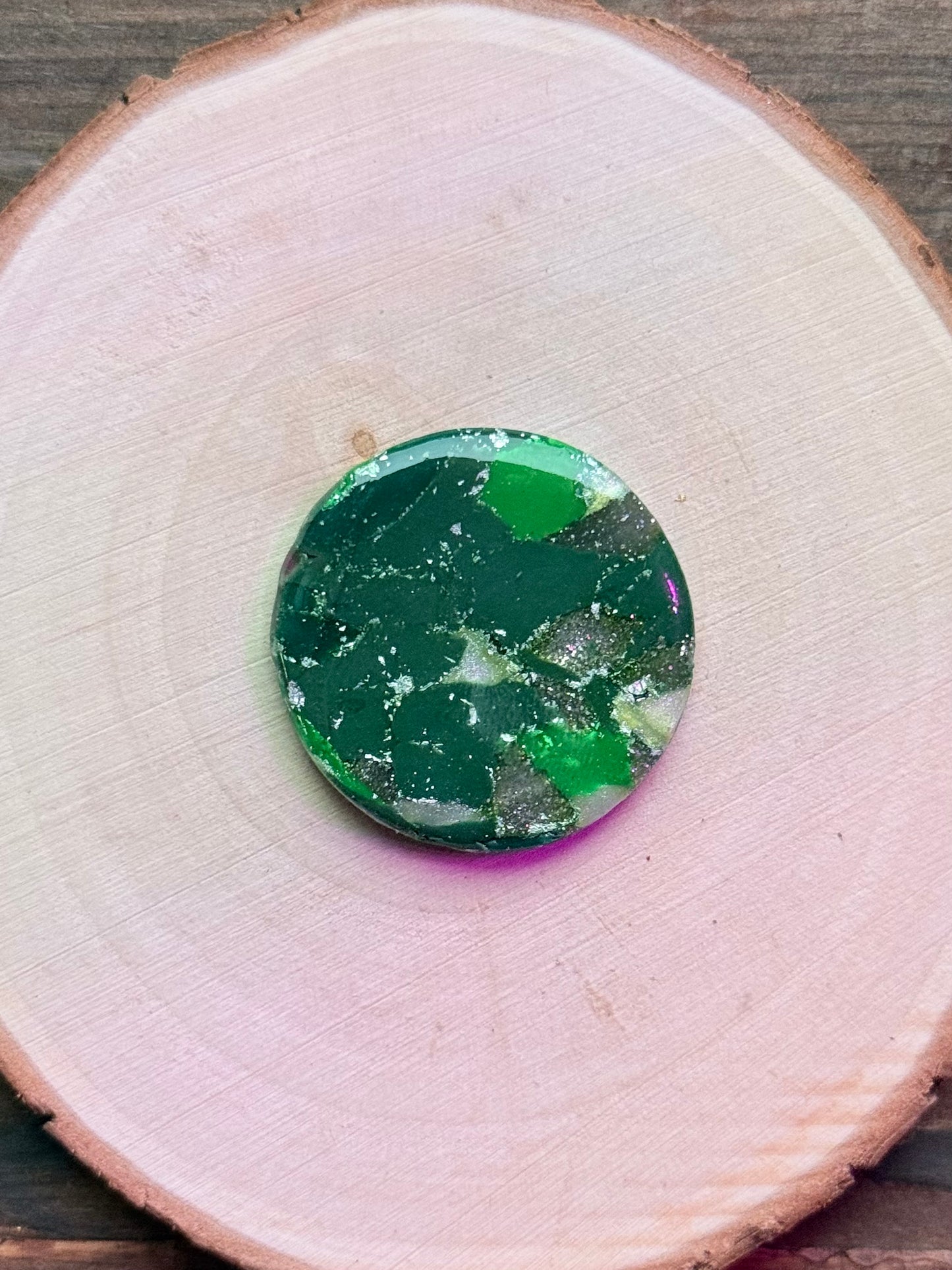 1.25" Silver & Green Eco-Friendly Earthstone