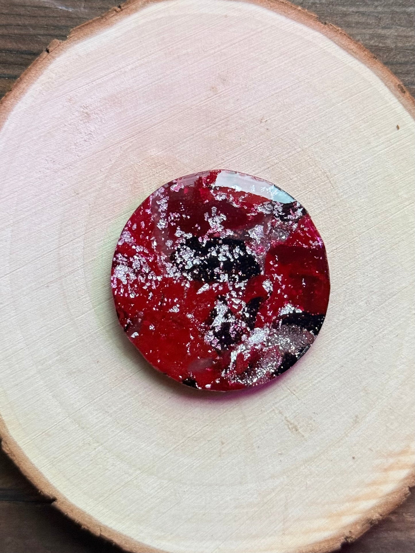 1.5" Silver & Red Eco-Friendly Earthstone