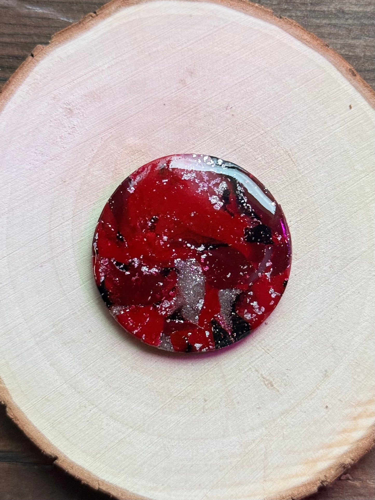 1.5" Silver & Red Eco-Friendly Earthstone
