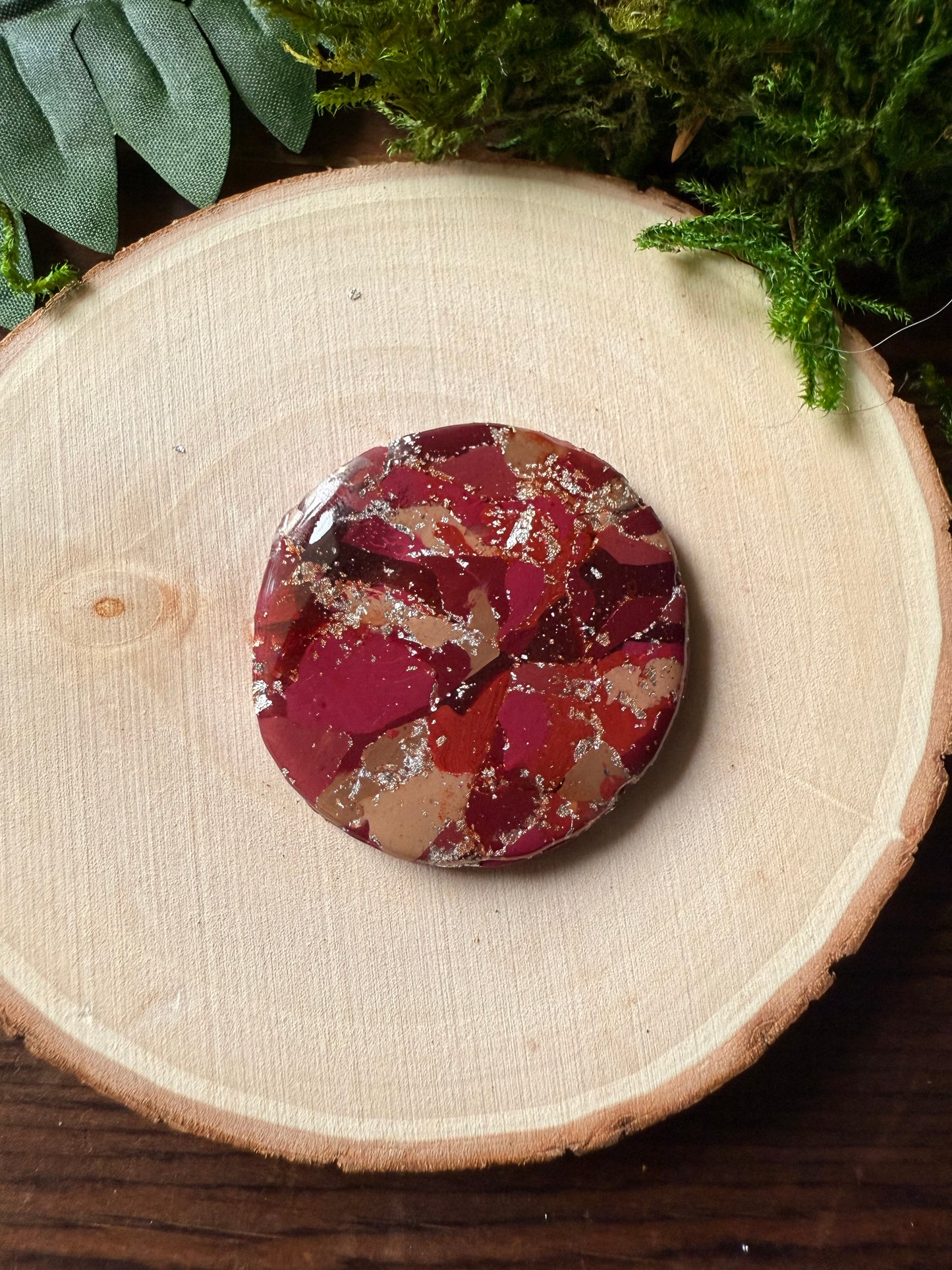 1.5" Silver & Maroon Eco-Friendly Earthstone