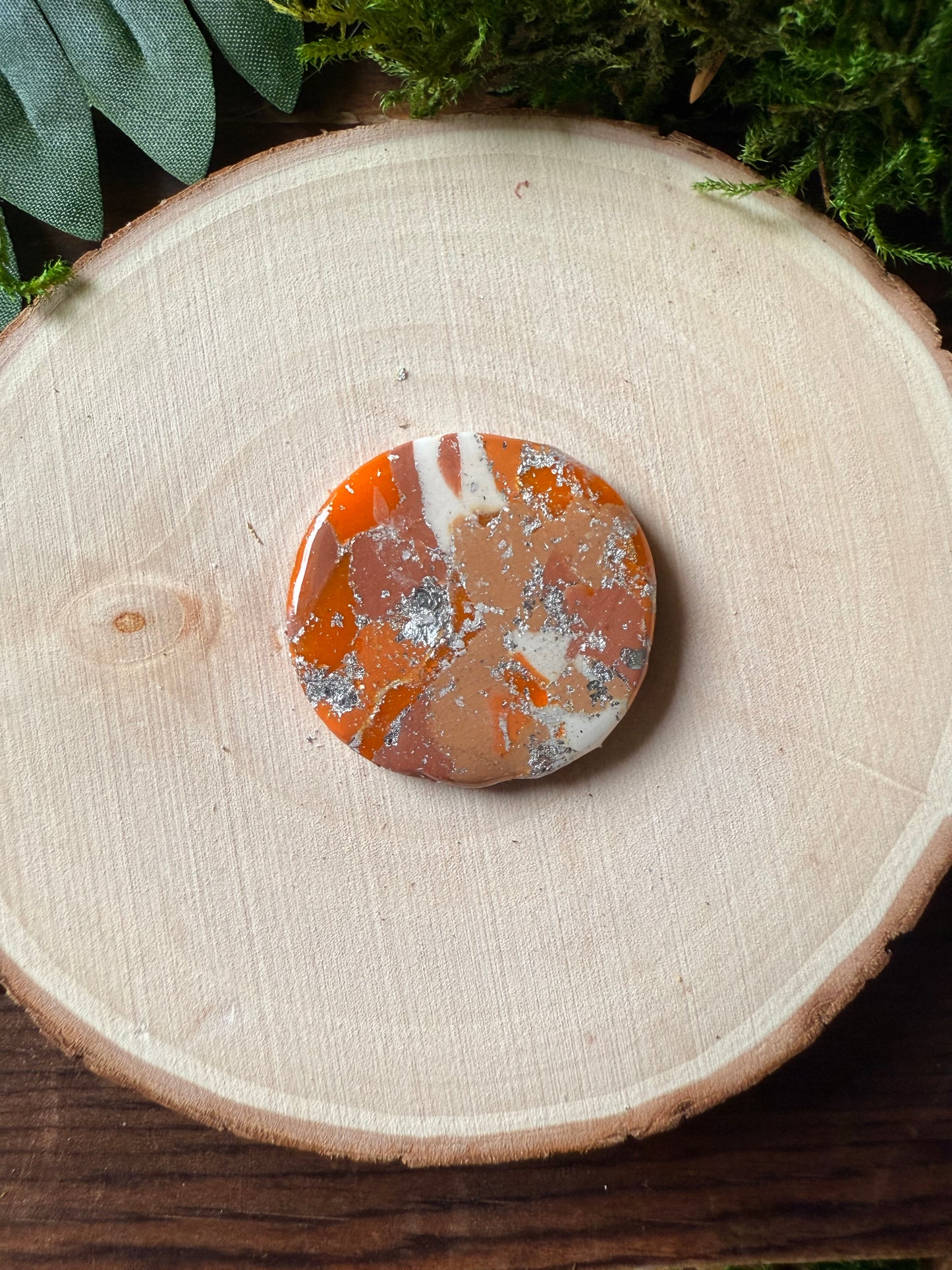 1.25" Silver & Orange Eco-Friendly Earthstone
