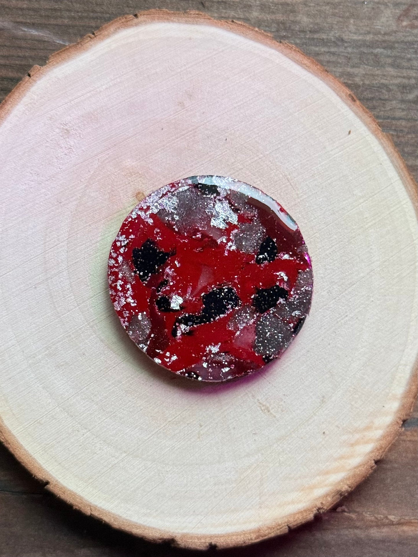 1.5" Silver & Red Eco-Friendly Earthstone