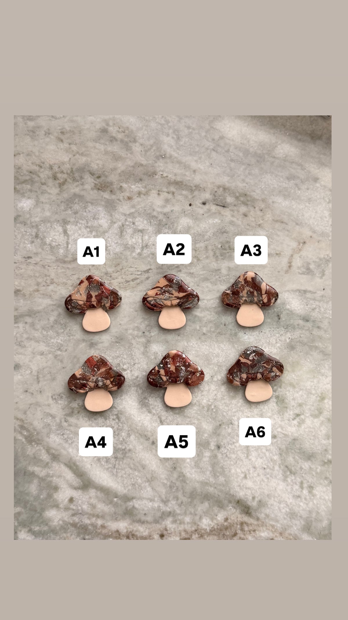 Silver & Burgundy Mushroom Earthstones