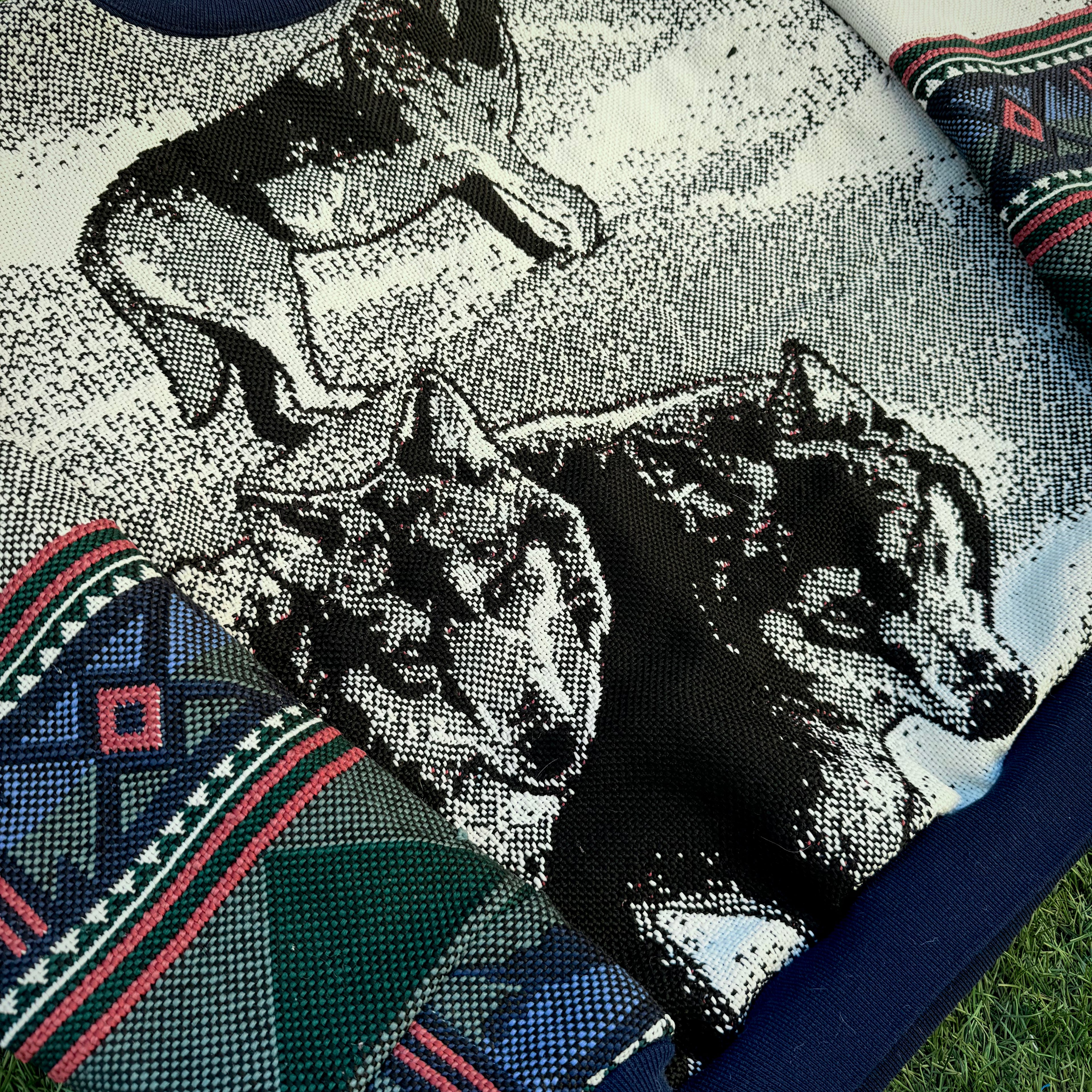 Winter Watchers Wolf Woven Tapestry Crewneck (Medium)