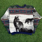 Winter Watchers Wolf Woven Tapestry Crewneck (Medium)
