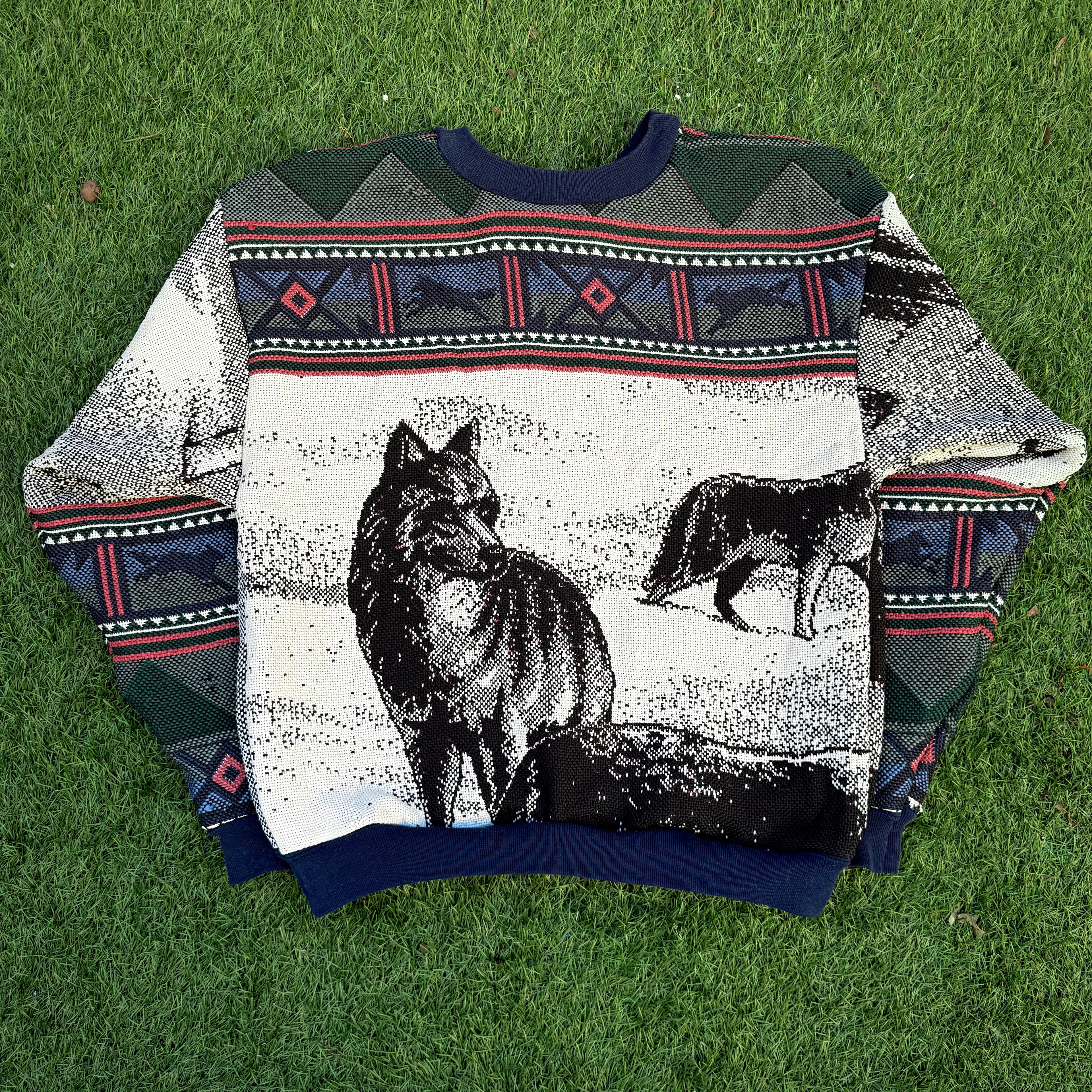 Winter Watchers Wolf Woven Tapestry Crewneck (Medium)
