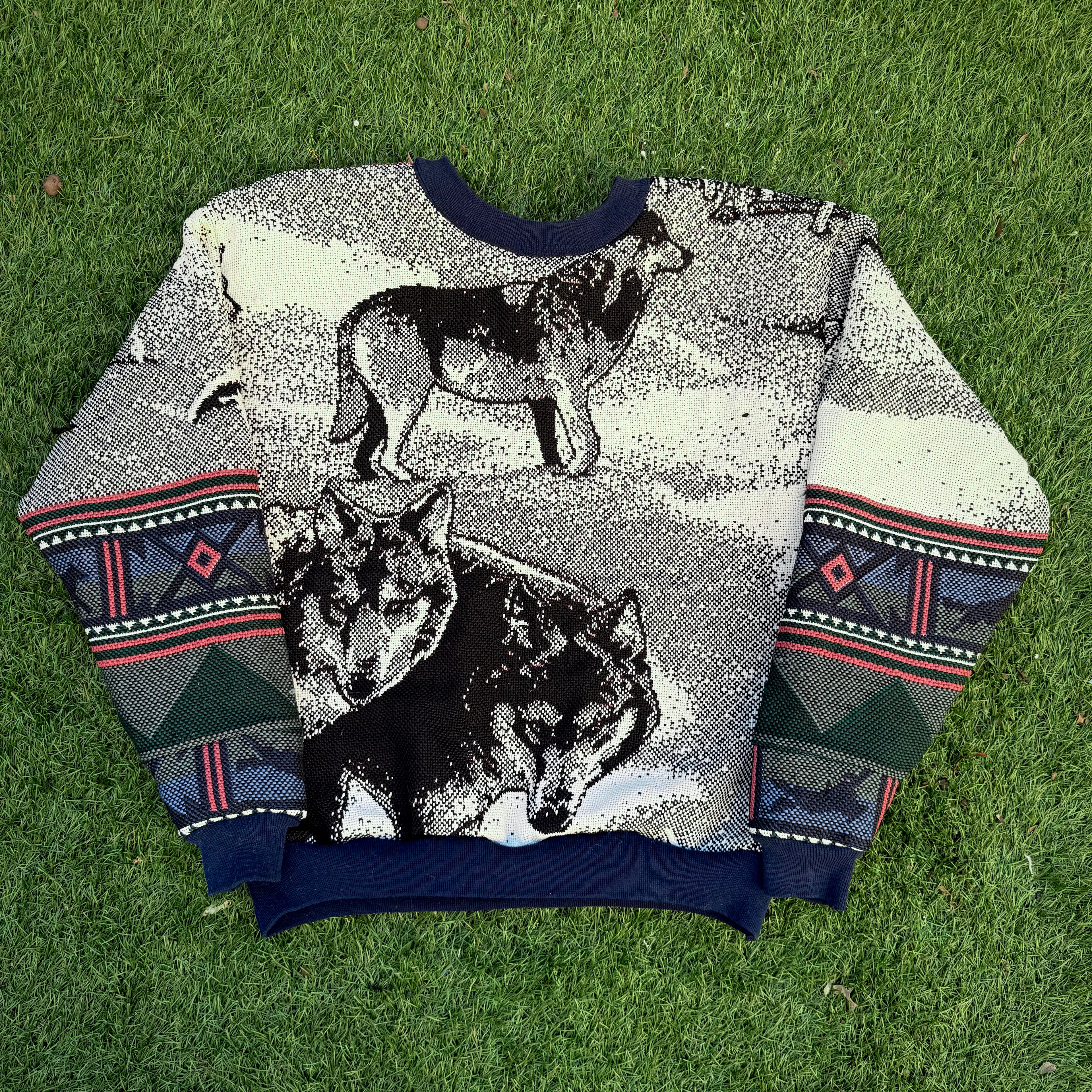 Winter Watchers Wolf Woven Tapestry Crewneck (Medium)